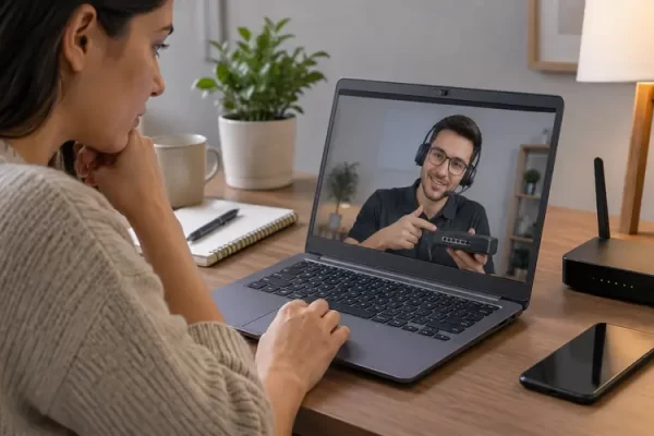 Görüntülü görüşmede kullanılan laptop kamerası