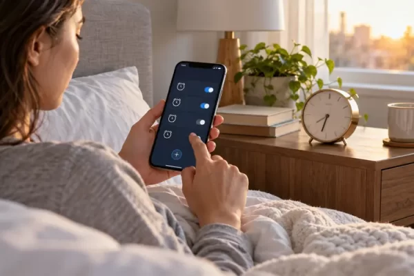 Telefonda alarm ayarlarını kontrol eden kullanıcı