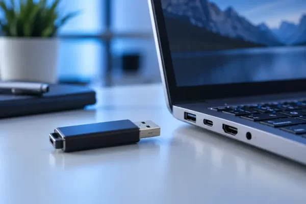 Dizüstü bilgisayar yanında USB bellek
