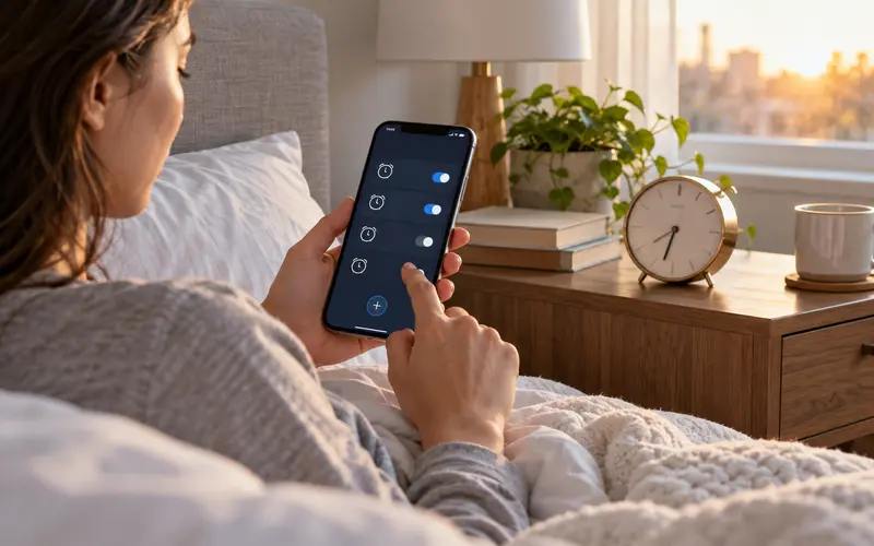 Telefonda alarm ayarlarını kontrol eden kullanıcı