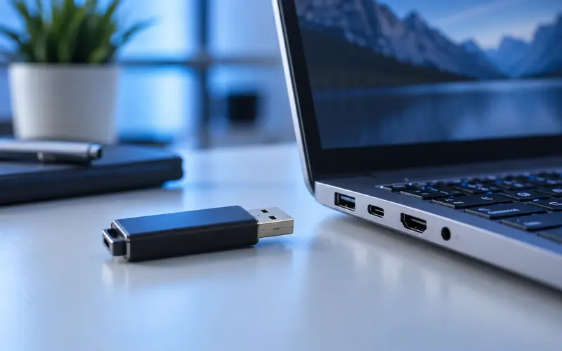 Dizüstü bilgisayar yanında USB bellek